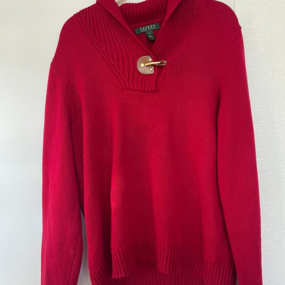 Lauren Ralph Lauren Red Knit Pullover Sweater with Toggle Button, Size XL - Picture 1 of 7